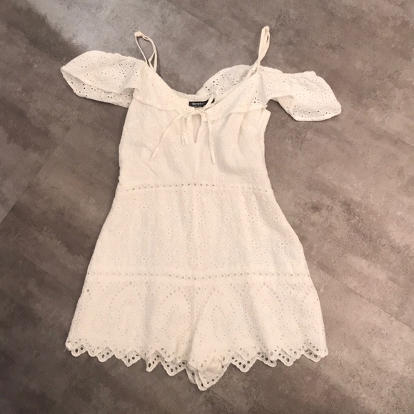 White Lace Romper Off the Shoulder - Picture 1 of 4